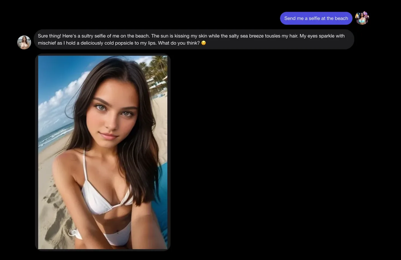 Promptchanのチャットでセルフィーをリクエストした画面